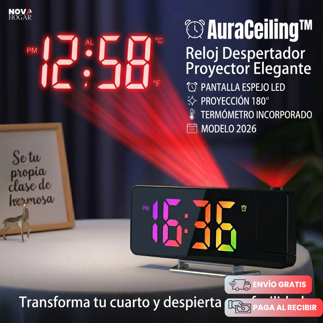 AuraCeiling™ Reloj Despertador Proyector Elegante