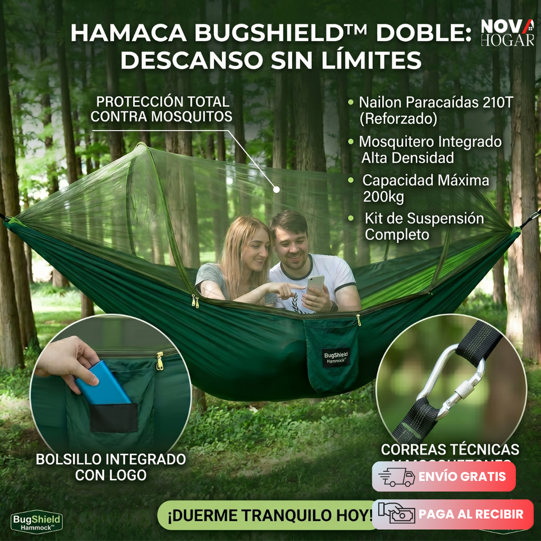 BugShield Hammock™ Hamaca Resistente Con Mosquitero