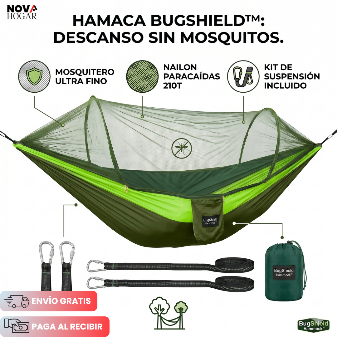 BugShield Hammock™ Hamaca Resistente Con Mosquitero