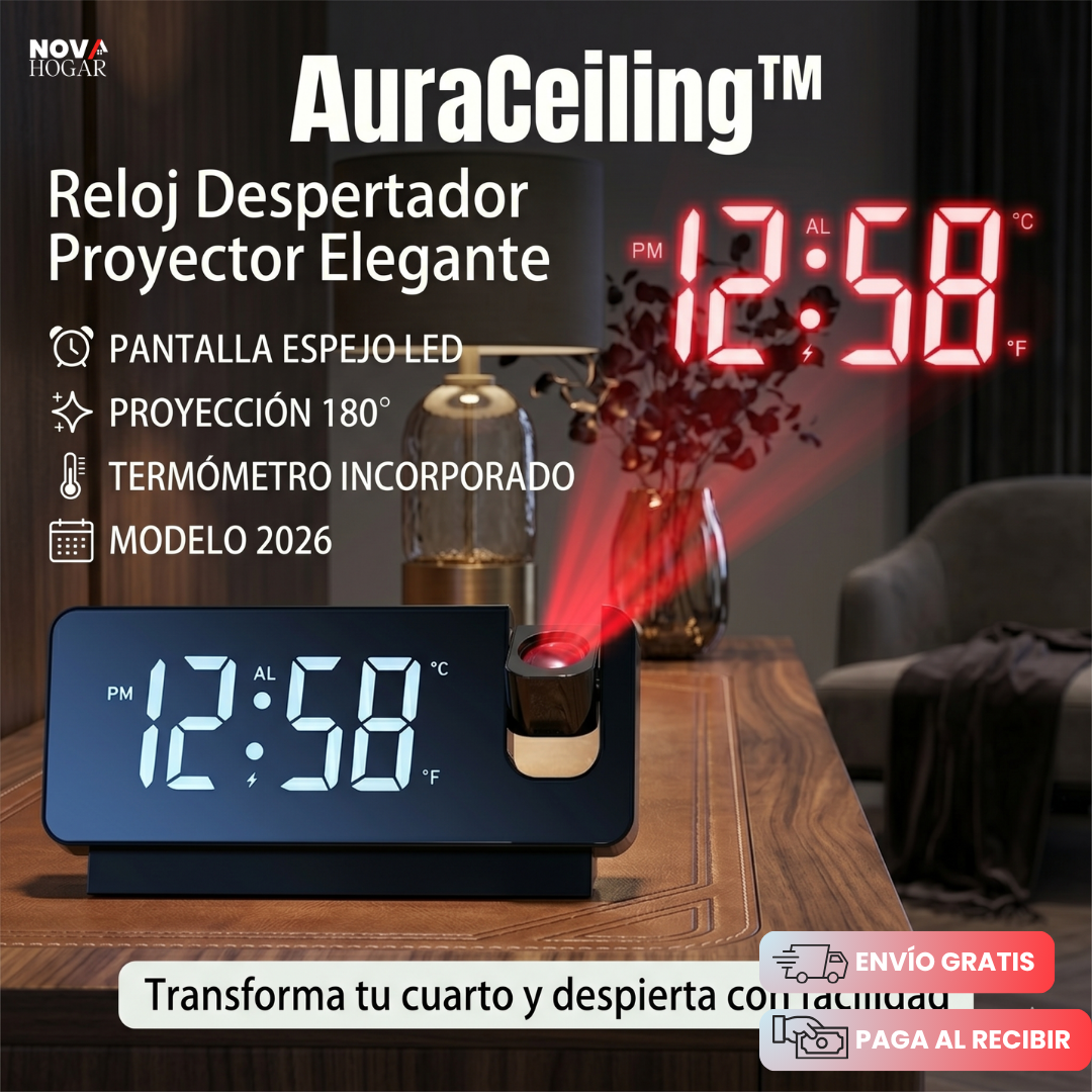 AuraCeiling™ Reloj Despertador Proyector Elegante