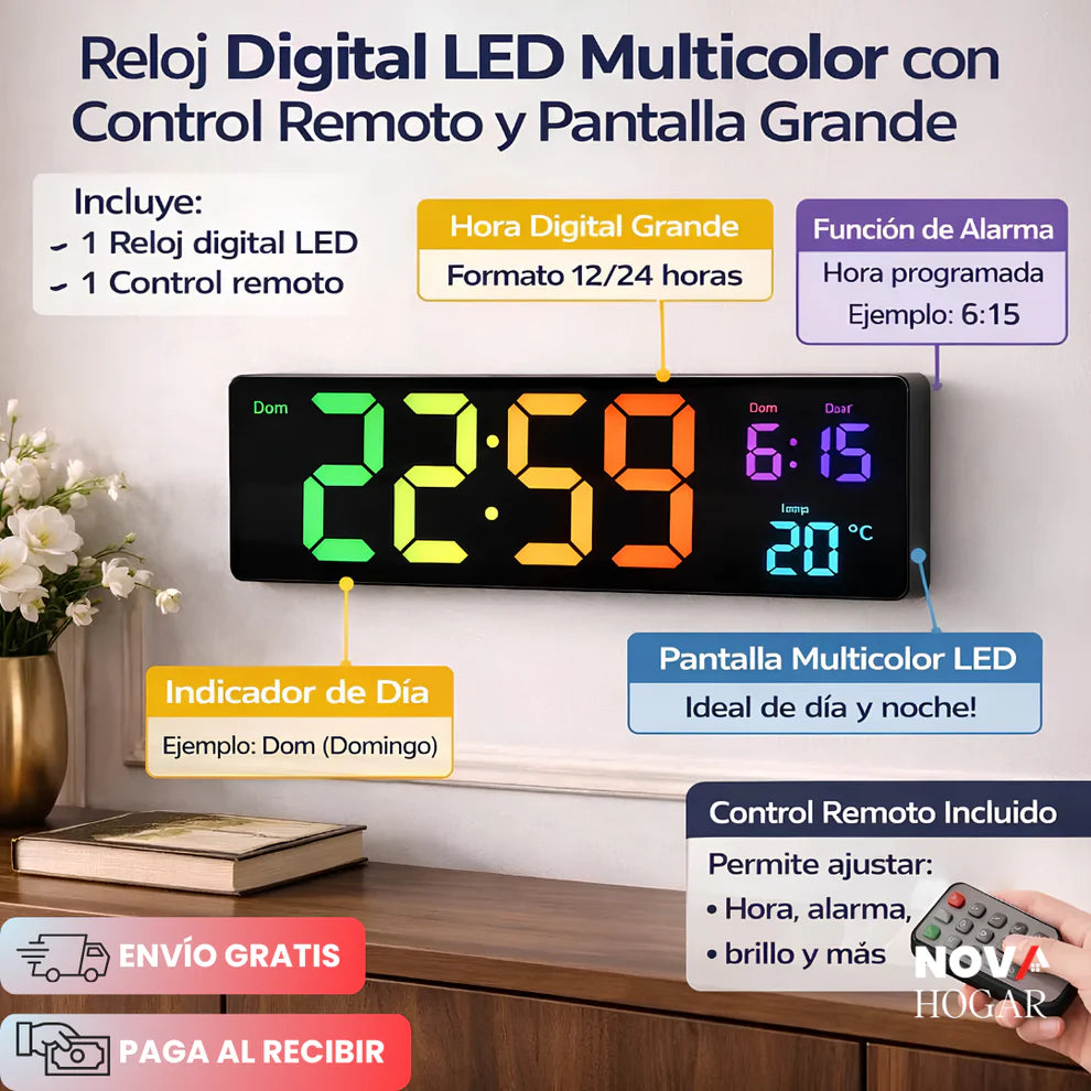 SmarTime™ Reloj Digital de Pared de Gran Tamaño